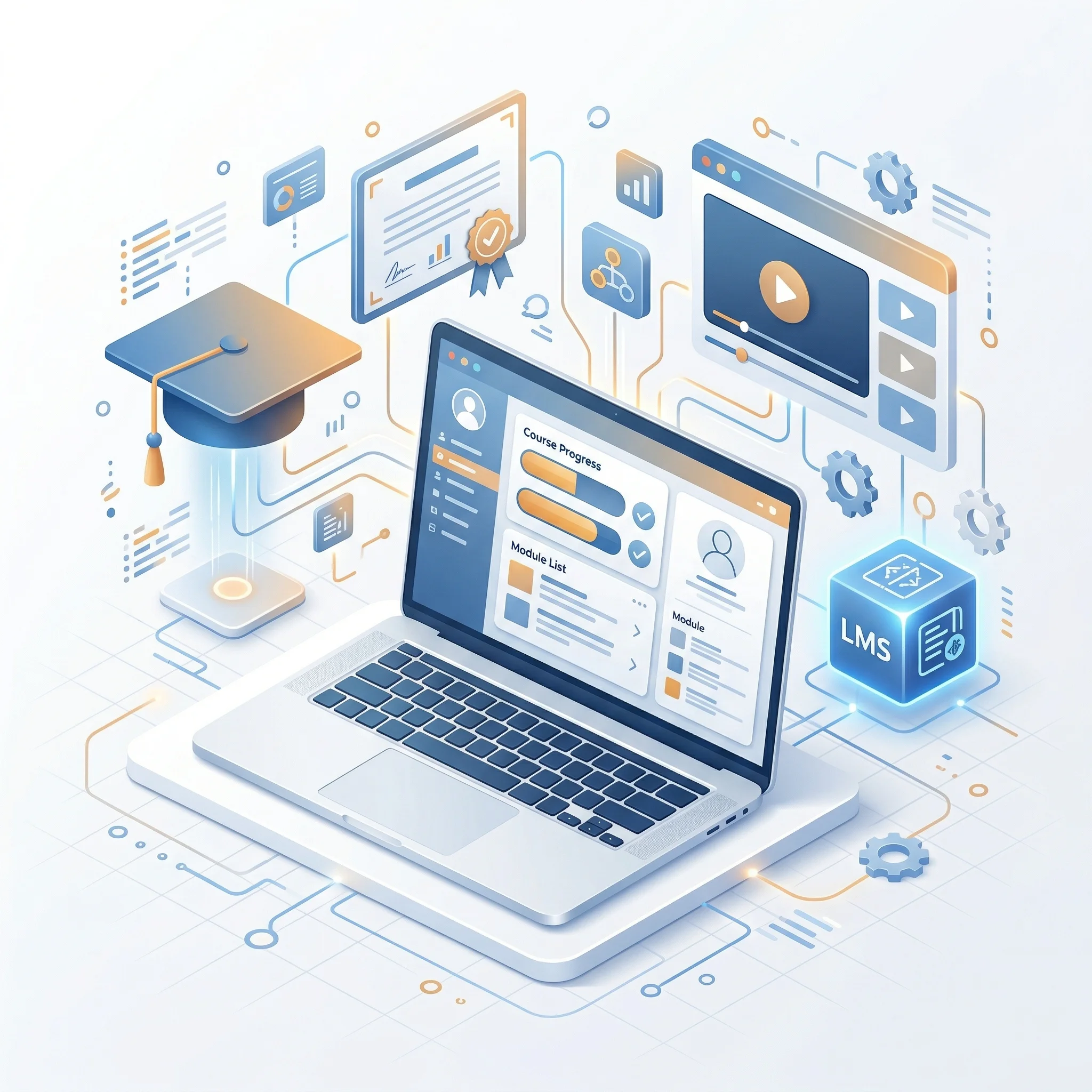 Ecosistema e-learning profesional con LMS, SCORM y herramientas de formacion
